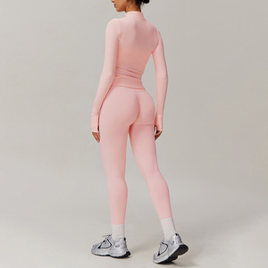 Hot Bán Phụ Nữ Phòng Tập Thể Dục Tập Thể Dục Hoạt Động Mặc Thoáng Khí Dài Tay Áo Mỏng Phù Hợp Với Áo Khoác Cao Eo Xà Cạp 2 Mảnh Yoga Bộ - Product Image 4