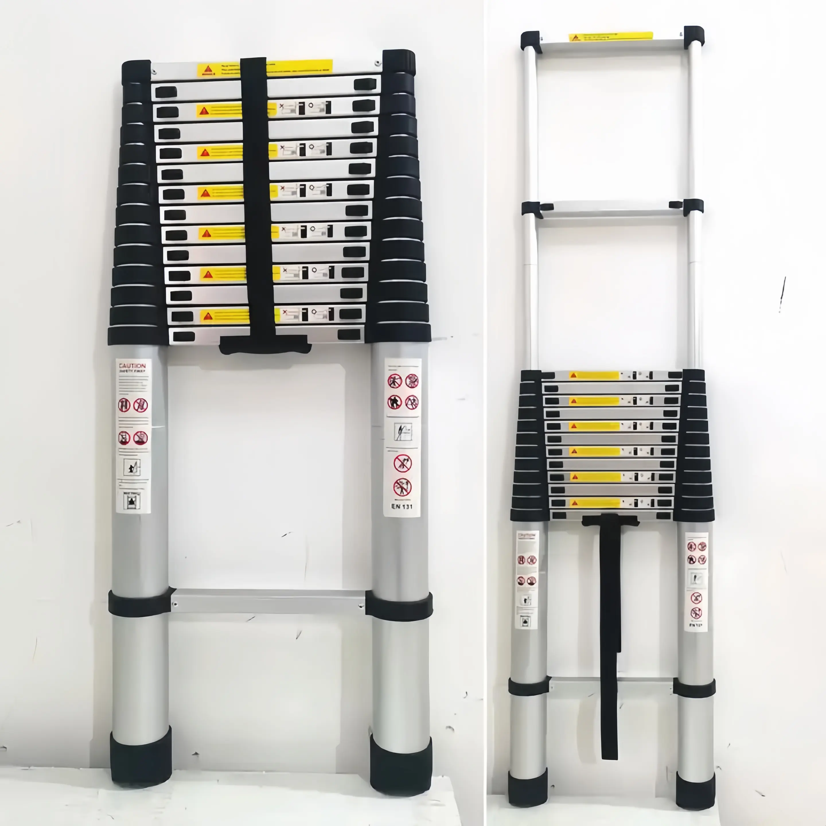 Safety Folding Ladder 8.5ft 2.6m Non-Slip Feet Straight Aluminum Climbing Telescopic Ladder
