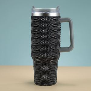 Gobelet de voyage isotherme sous vide double paroi 40 oz, design diamant et perle, haute qualité, avec paille et poignée, vente en gros - Product Image 5
