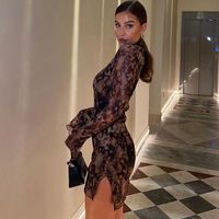 Robe courte streetwear pour femme, style euro-américain, taille haute, col montant, imprimé floral, en polyester, collection automne