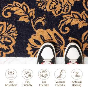 DB Coir Door <b>Mat</b> Floral Print Navy Blue 30x17 Inch Indoor Outdoor <b>Mat</b> Non-Slip PVC Backing Sublimation Technique for Entryway - Product Image 4