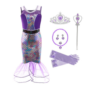ชุดเจ้าหญิงนางเงือกสำหรับเด็กผู้หญิง,ชุดคอสเพลย์แอเรียลสำหรับงานเลี้ยงฮาโลวีนชุดเดรสเด็กผู้หญิงชุดไม้คฑามงกุฎ - Product Image 4