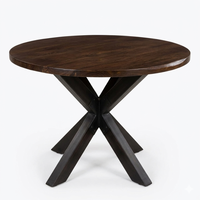 Table basse ronde moderne en bois avec base en X, cadre métallique facile à nettoyer pour le mobilier de salon