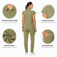 Conjunto de Uniforme Médico de Punto Elástico con Cuello Polo para Mujer, Corte Recto y Ajustado, Uniforme Estético para Enfermeras Dentales, con Logotipo Personalizado