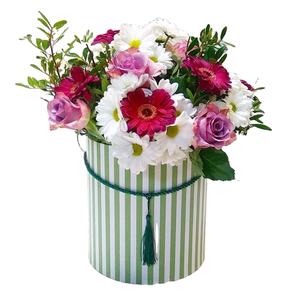 Cappello rotondo di alta qualità scatola di fiori scatole da regalo fiorista scatola cilindrica portatile nappa che abbraccia fiore tre pezzi kit secchio - Product Image 1