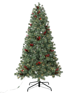 Arbre <span class=keywords><strong>de</strong></span> <span class=keywords><strong>Noël</strong></span> floqué <span class=keywords><strong>avec</strong></span> des baies <span class=keywords><strong>de</strong></span> pommes <span class=keywords><strong>de</strong></span> pin et des lumières chaudes pour la décoration <span class=keywords><strong>de</strong></span> <span class=keywords><strong>Noël</strong></span> - Product Image 3