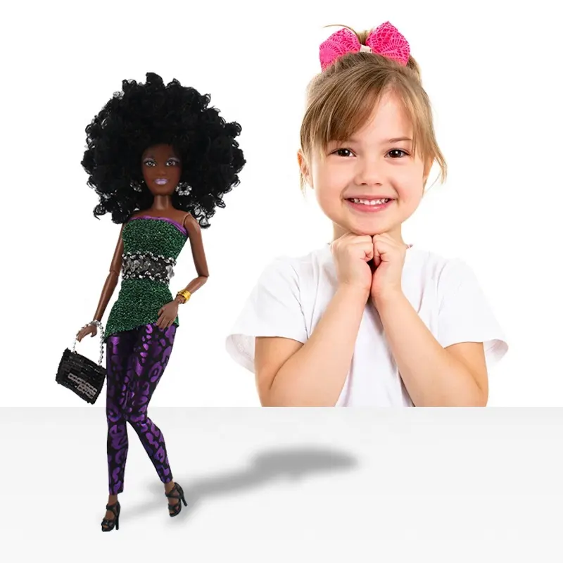 Vente en gros de vêtements de poupée noirs à la mode avec pantalon serré violet
