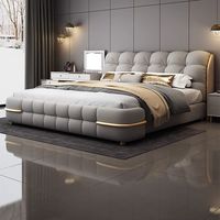 MULIGNA Lit Double King Size en Cuir Rembourré avec Rangement, Style Nordique Moderne de Luxe, Cadre Complet pour Chambre à Coucher