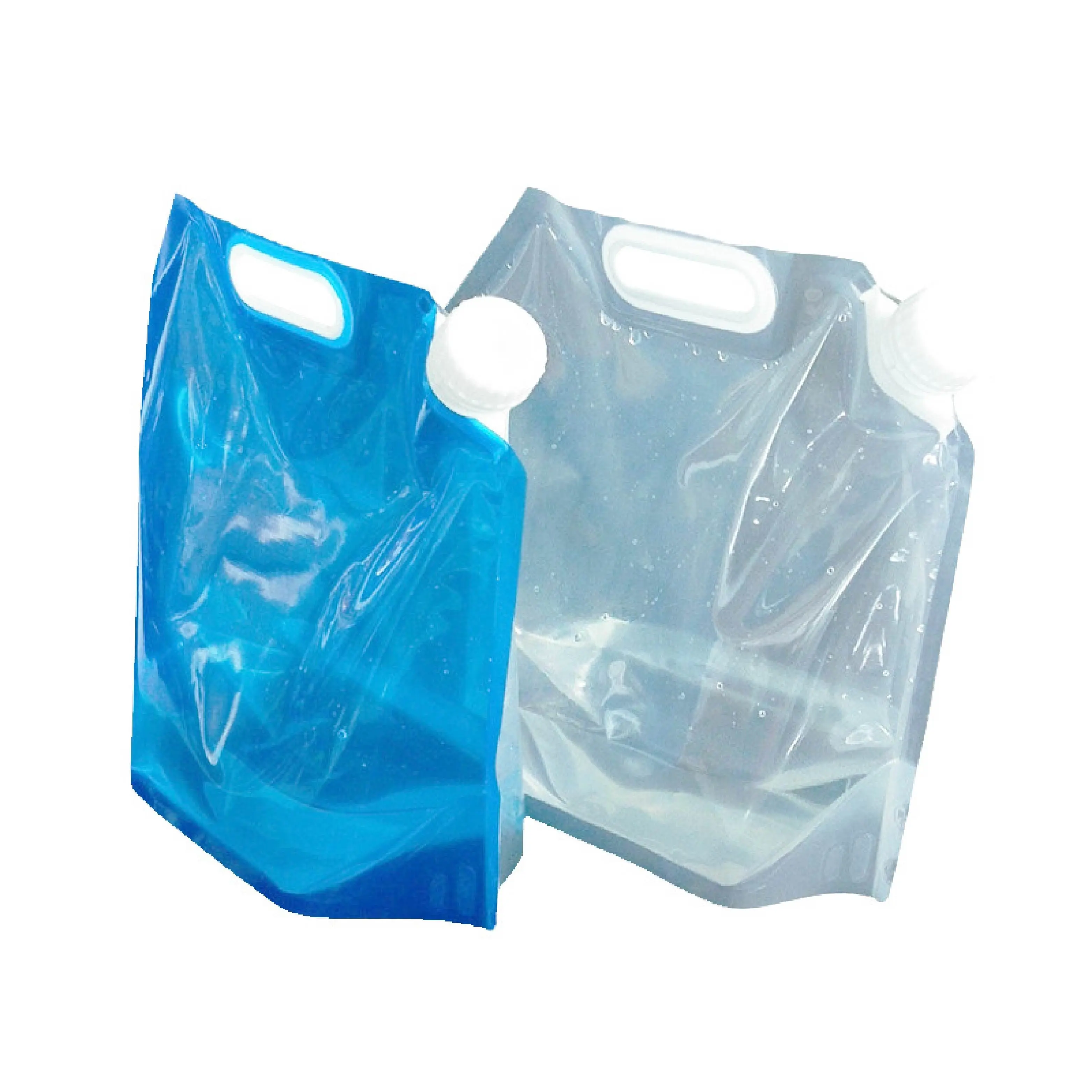 Kantong cerat tas air minum galon cetak kustom dengan pegangan plastik nosel doypack berdiri