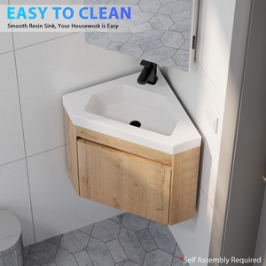 Modern 22 Inch Wall Mounted <strong>Corner</strong> <strong>Bathroom</strong> Vanity with <strong>Sink</strong> Floating Space Saving <strong>Corner</strong> <strong>Bathroom</strong> <strong>Cabinet</strong> with Resin Basin - Product Image 2