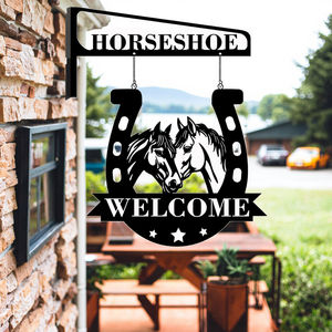 专业定制20号悬挂支架传统黑色涂层壁挂金属标牌欢迎马蹄形设计 - Product Image 1