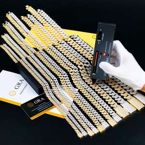 Venta al por mayor de fábrica: Joyería de plata de ley 925 personalizada con diamantes de moissanita VVS, collar de moissanita para hombre, cadena cubana. - Product Image 3