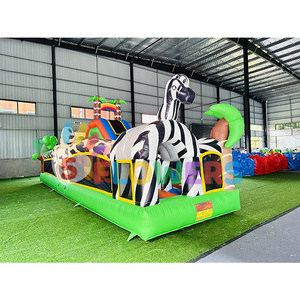 Thiết kế mới Zoo Chủ Đề Ngựa vằn <span class=keywords><strong>Inflatable</strong></span> chướng ngại vật với trượt lớn rừng <span class=keywords><strong>Inflatable</strong></span> công viên chủ đề trò chơi cho trẻ em người lớn - Product Image 3