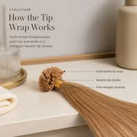 Extensions de cheveux humains bruns miel, lisses et fins, mèches individuelles avec pointes enveloppées pour présentation en magasin de beauté