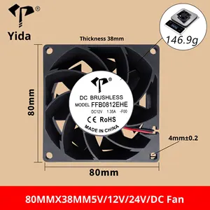 SYD/OEM DC8038 ブラシレス冷却ファン 80x80x38mm 5V/12V/24V DC ボールベアリング <span class=keywords><strong>RPM</strong></span> タコメーター & アラーム サーバー用 - Product Image 6