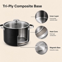 Set Peralatan Masak Stainless Steel Tri-Ply 8 Buah dengan Tutup Kaca, Panci dan Wajan Berlapis Keramik, Ramah Lingkungan, Aman untuk Mesin Cuci Piring