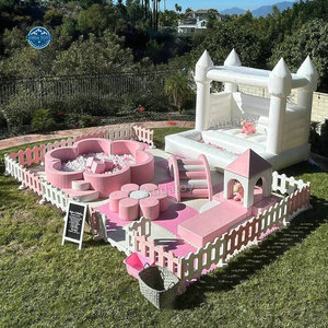 Piscina de Bolas de Espuma y Madera para Parque de Diversiones Interior, Piscina de Bolas de Flores Rosadas para Niños - Product Image 4