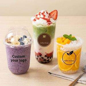 แก้วพลาสติกใส PET แบบใช้แล้วทิ้ง พิมพ์โลโก้ได้ตามต้องการ พร้อมฝาปิด ขนาด 10/12/14/16/20/24 ออนซ์ ก้นรูปตัวยู ผนังชั้นเดียว เส้นผ่านศูนย์กลาง 90 มม. สำหรับใส่น้ำแข็ง - Product Image 3