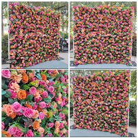 Mur floral artificiel sur mesure de 4 pièces, rose en soie multicolore (rouge, rose, champagne) 8x10 pieds, toile de fond florale