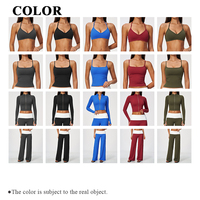 Nouvel ensemble de fitness : Soutien-gorge à bretelles, débardeur moulant, veste courte très extensible, pantalon large à taille contrastante – Ensemble de yoga
