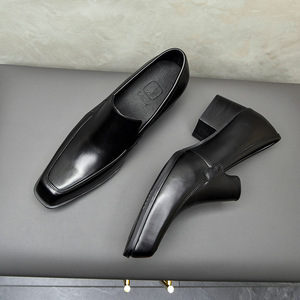 <span class=keywords><strong>JOYTIME</strong></span> Chaussures Homme en Cuir Véritable à Bout Carré, Mocassins Printemps Solides Rehaussants de 5 cm, Marron Noir, Semelle Extérieure en Caoutchouc - Product Image 3