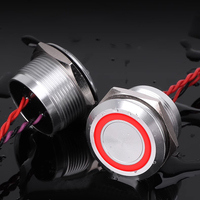 ABILKEEN Interrupteur à bouton piézoélectrique avec anneau LED rouge en acier inoxydable étanche IP68 IK09 de 22 mm avec câbles de 200 mm