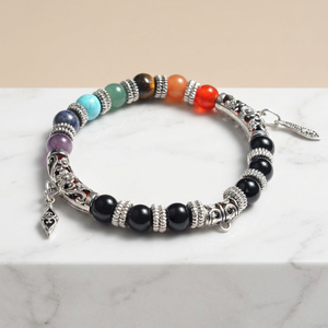 Nuevo Diseño, Pulsera de Chakra con Cuentas de 7 Colores, Tallada en Piedra Natural de Ágata con Acento Antiguo, para Regalo - Product Image 1