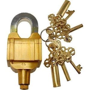 Fully Functional Antique Brass Door <b>Padlock</b> with 6 Unique Collectible Keys Handmade Combination Security Style Travel Locks - Product Image 4