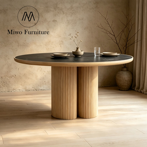 Set di Tavolo da Pranzo Rotondo in Legno di Lusso Moderno con Sedie, Piano in <span class=keywords><strong>Marmo</strong></span> <span class=keywords><strong>Bianco</strong></span> Naturale per Soggiorno e <span class=keywords><strong>Cucina</strong></span>, 4-6 Posti - Product Image 3