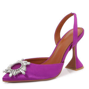 33-43 Silk Material Damen Schuhe Charms Sippers Custom New Fashion Mules Style Sexy High Heel <b>Shoes</b> for Woman - Product Image 5