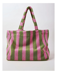 Sac à main en tissu éponge rayé personnalisé pour femmes, grande capacité, en coton, sac de shopping avec logo brodé - Product Image 3