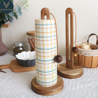 Support de rouleau d'essuie-tout autoportant en bois foncé avec poteau à fentes, pour cuisine, avec décoration en cuir, pompon et perles, vente en gros