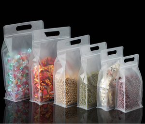 Individueller Matter Transparenter Wiederverschließbarer Standbodenbeutel als Verpackung mit Dichtungsreißverschluss, aus Kunststoff, mit Flachem Boden und Griff - Product Image 3