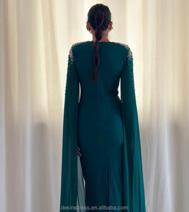 LYL21105 مرصع بالخرز الماس برقبة قارب أكمام طويلة أم العروس كوتور مسلمة فستان سهرة - Product Image 3