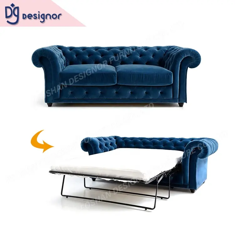 DG Modern Living Room Tufted Tessuto In Velluto Chesterfield Divano Con Pull Out Letto Sotto