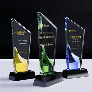 Wholesale Color printing 3d carving crystal trophy metal star plaque crystal awards trophy