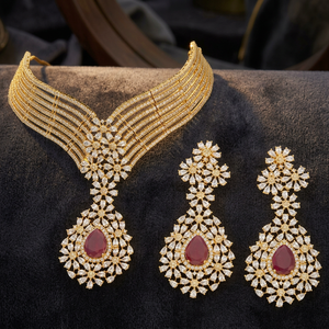 Meilleur ensemble de bijoux en or plaqué CZ fait main pour femmes, idéal pour les mariages et les fêtes, prix de gros en Inde - Product Image 3
