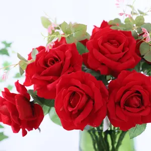Z033 Dekorative blumen rote rosen künstliche schönheit samt rose blume hochzeit dekoration künstliche rosen blumen für verkauf