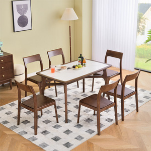 Nordic Modern Solid Wood <b>Dining</b> <b>Table</b> Set 6 Piece Rectangular Mocha Brown <b>Space</b> <b>Saving</b> <b>Dining</b> Room Furniture - Product Image 2