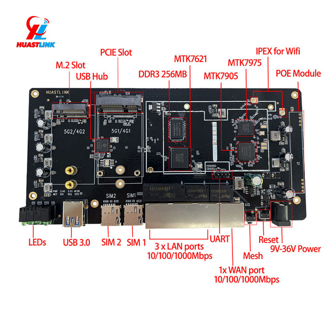 Openwrt Wifi6 5g Router PCBA MTK7621+MTK7975+MTK7905 Wifi 6 Ax1800 5g 4g Cellular Router Motherboard With Sim Card Slot