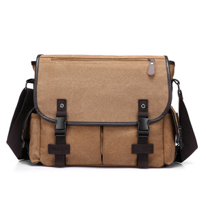 Men's <b>Canvas</b> Laptop <b>Bag</b> Adjustable Strap Buckle Closure <b>Large</b> Capacity Messenger <b>Bag</b> for Office Workers and Students - Product Image 1