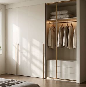 Armarios de Madera MDF, Madera Contrachapada, Madera Maciza, Armario de Dormitorio Personalizado, Armario para Ropa, Estantes de Almacenamiento, Armario con Puerta Corredera y Luces LED - Product Image 3