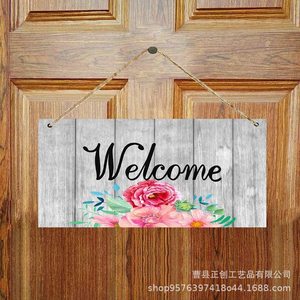 Welcome Wooden Wall Sign Rectangle White Calligraphy And Painting Home Hotel Outdoor Decorative <b>Plaque</b> - Product Image 4
