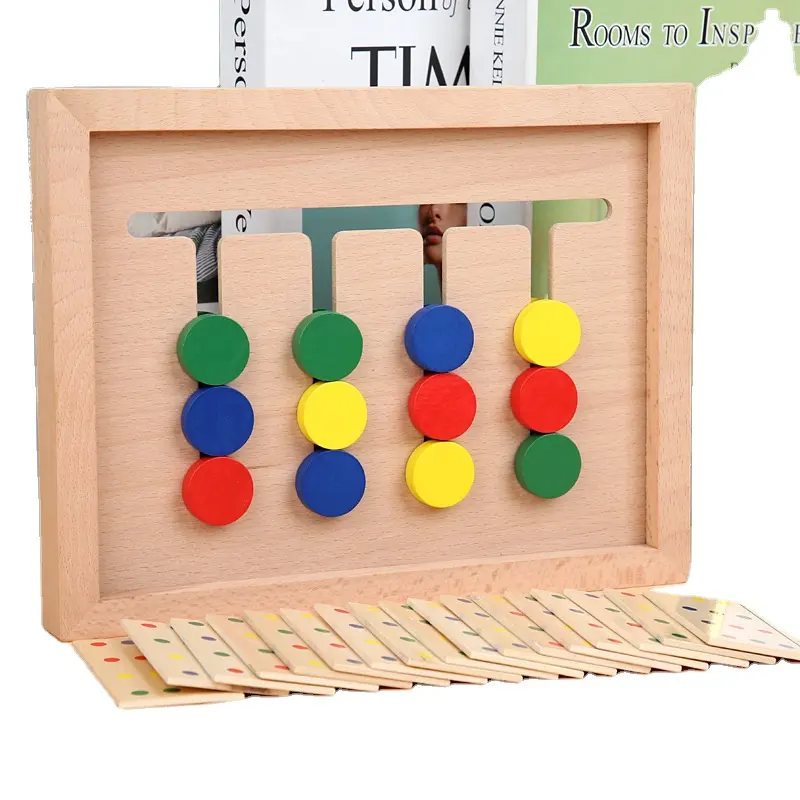 เกมจับคู่ Montessori เดินสี่สีทำจากไม้สองด้านเล่นได้