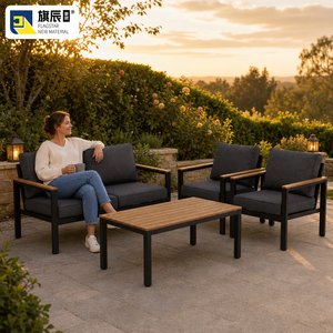 4-teiliges Terrassenmöbel-Set: Loveseat mit 2 Sesseln und Holz-Couchtisch - Product Image 2