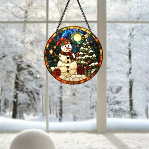 <strong>Christmas</strong> Snowman Glass Ornament Courtyard Decoration Cafe Window Sun Catcher Hanging <strong>Artwork</strong> - Product Image 2