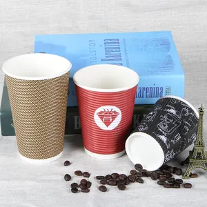 Factory Wholesales Paper Coffee Cups Carton Disposable Paper Ripple Wall Hot Coffee Cup 10oz Disposable Cup
