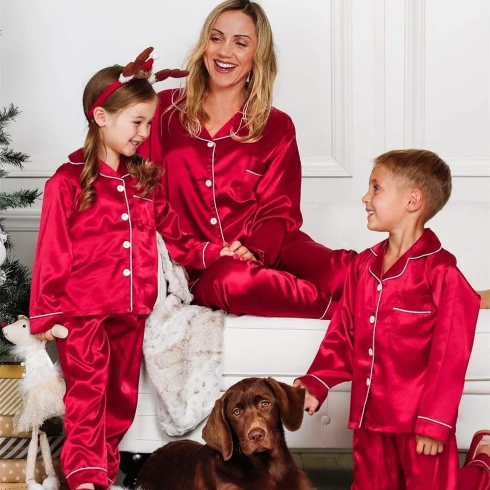 Custom Mama En Me Pyjama Lange Mouwen Moeder En Kinderen Zijdeachtig Satijn Kerst Pyjama Set