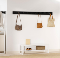 Porte-manteau mural moderne en bois multi-accroches, rail de rangement mural naturel pour entrée et salle de bain