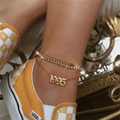 Women's Fashion 1990-2019 Birth Year Ankle Leg Bracelet Jewelry Stainless Steel Rose Gold Custom Number Anklet